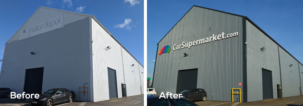 Shopfront spraying Carsupermarket before and after