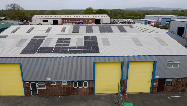 Solar panels on industrial unit roof