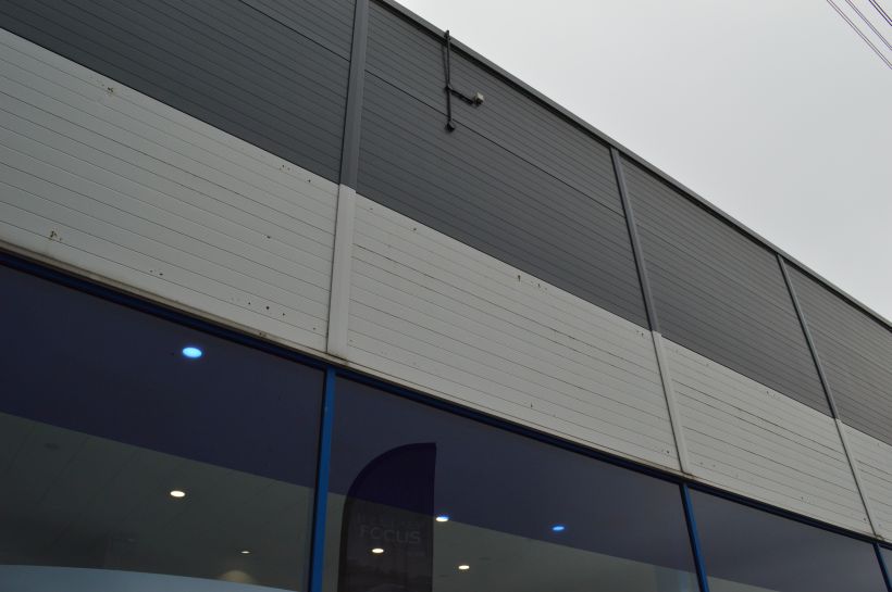 Trust Ford, Car Showroom, Castleford 7 Cladding repainting before